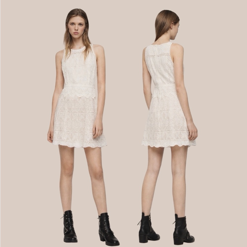 💗 NWT AllSaints Melia Lace Dress Size 10 Oyster White Sleeveless Bridal Shower
